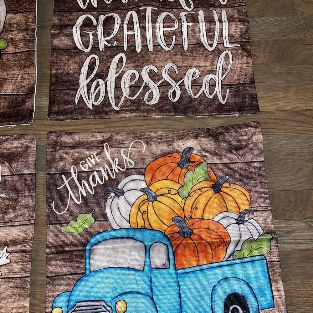 Fall Pumpkin Throw Pillow Covers Set of 4 Thanksgiving Farmhouse Decor - Picture 2 of 6
